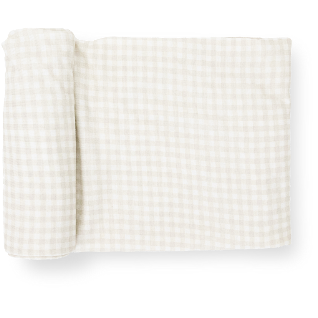 Little Unicorn Stretch Knit Swaddle Blanket | Tan Gingham