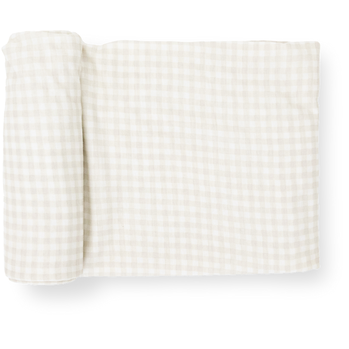 Little Unicorn Stretch Knit Swaddle Blanket | Tan Gingham