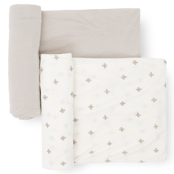 Little Unicorn Stretch Knit Swaddle Blanket 2-Pack | Grey Cross