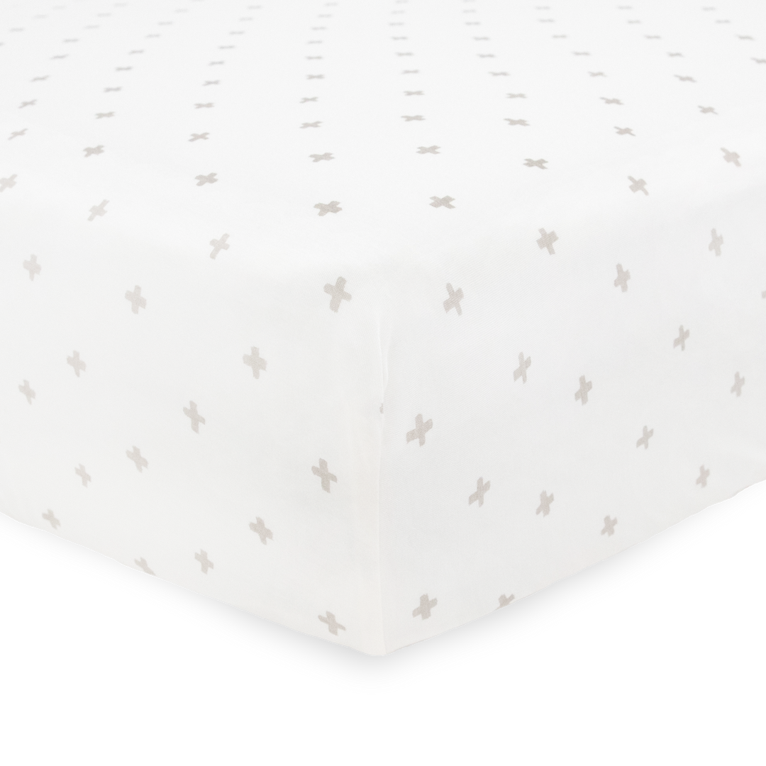 Little Unicorn Stretch Knit Crib Sheet | Grey Cross