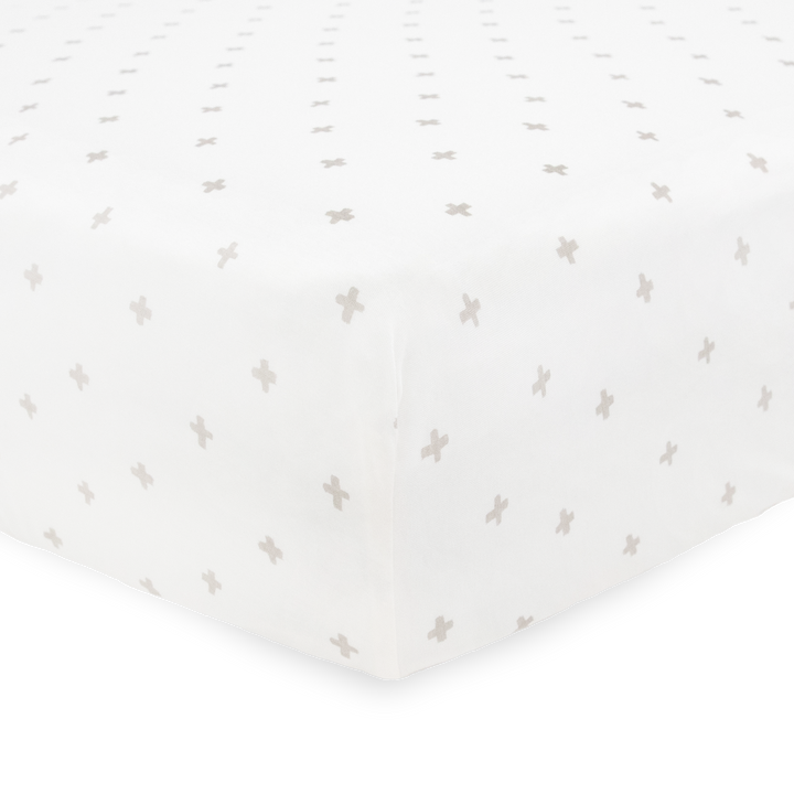 Little Unicorn Stretch Knit Crib Sheet | Grey Cross