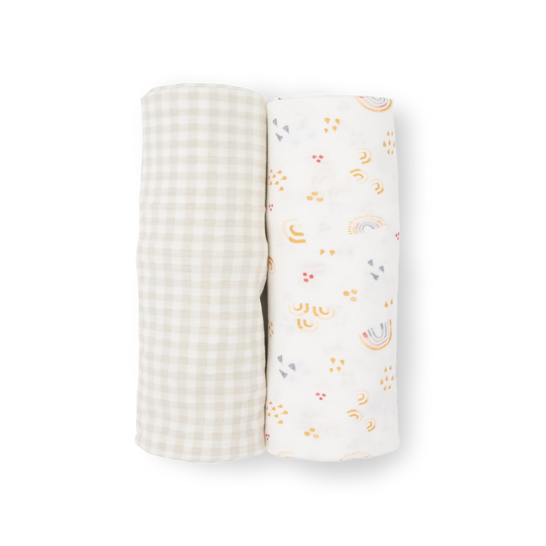 Little Unicorn Stretch Knit Swaddle Blanket 2-Pack | Rainbows