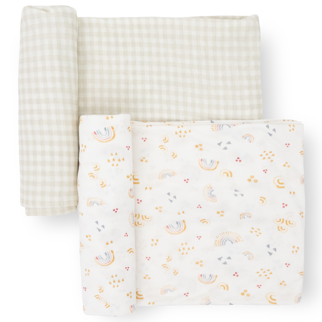 Little Unicorn Stretch Knit Swaddle Blanket 2-Pack | Rainbows