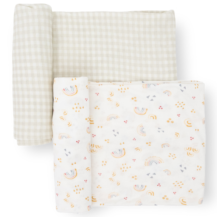 Little Unicorn Stretch Knit Swaddle Blanket 2-Pack | Rainbows
