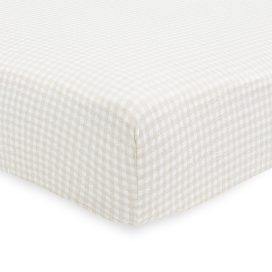 Little Unicorn Stretch Knit Crib Sheet | Tan Gingham