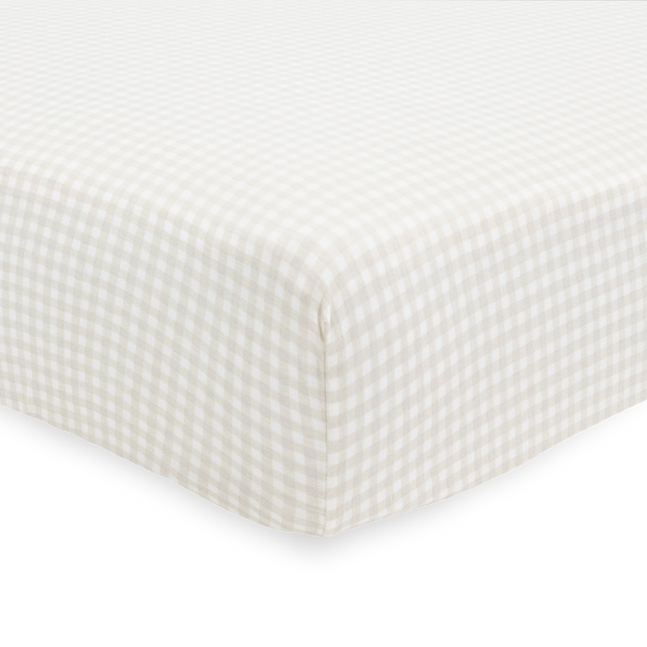 Little Unicorn Stretch Knit Crib Sheet | Tan Gingham