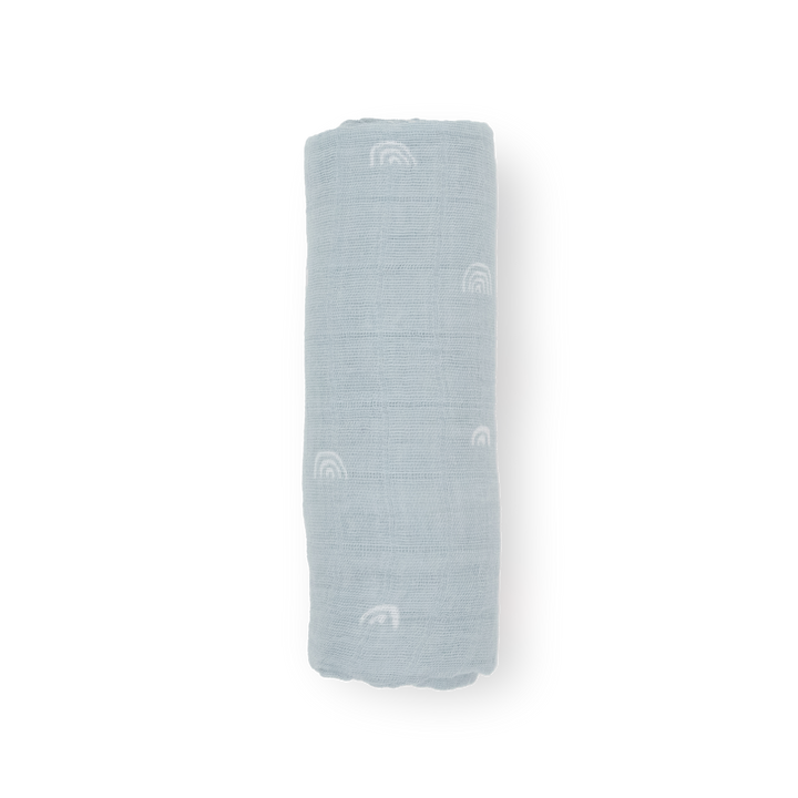 Little Unicorn Cotton Muslin Swaddle Blanket | Blue Rainbow