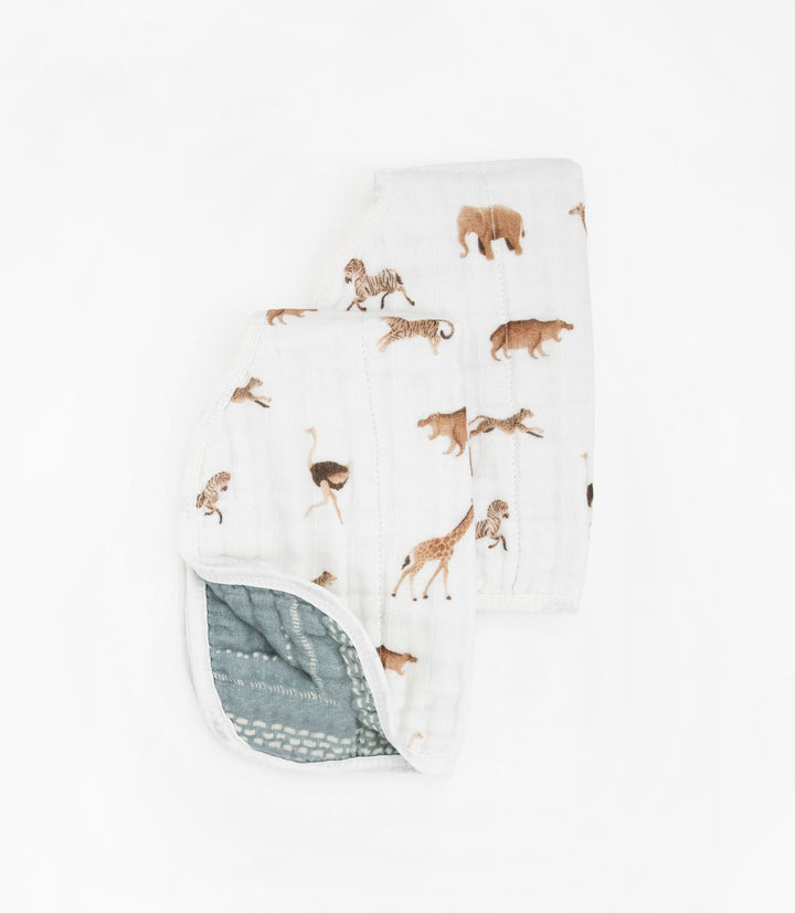 Little Unicorn Organic Cotton Muslin Burp Cloth 2 Pack | Animal Crackers + Stillwater Stitch