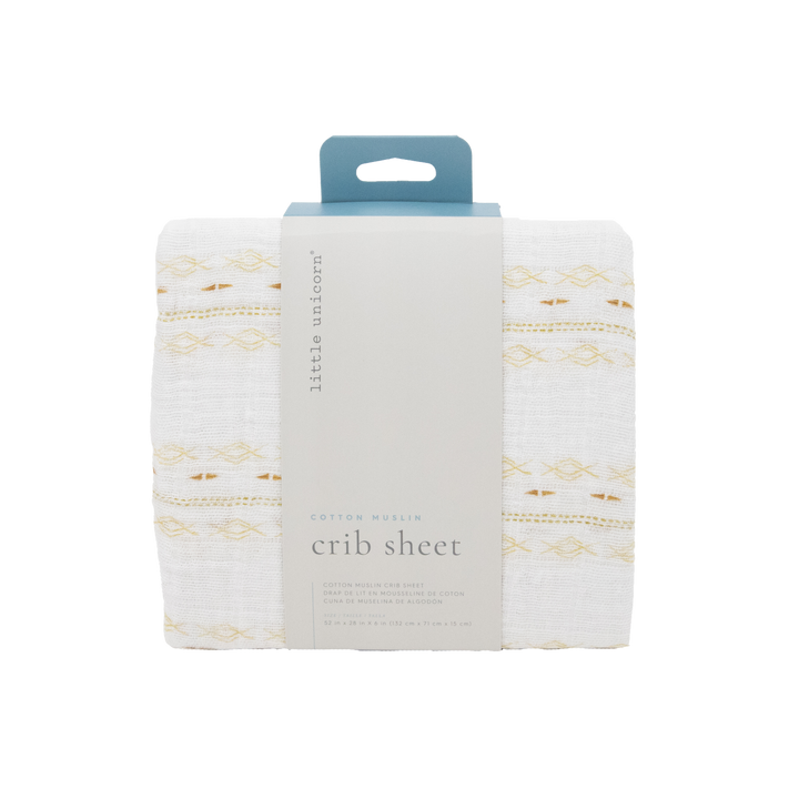 Little Unicorn Cotton Muslin Crib Sheet | Gold Diamond-stripe