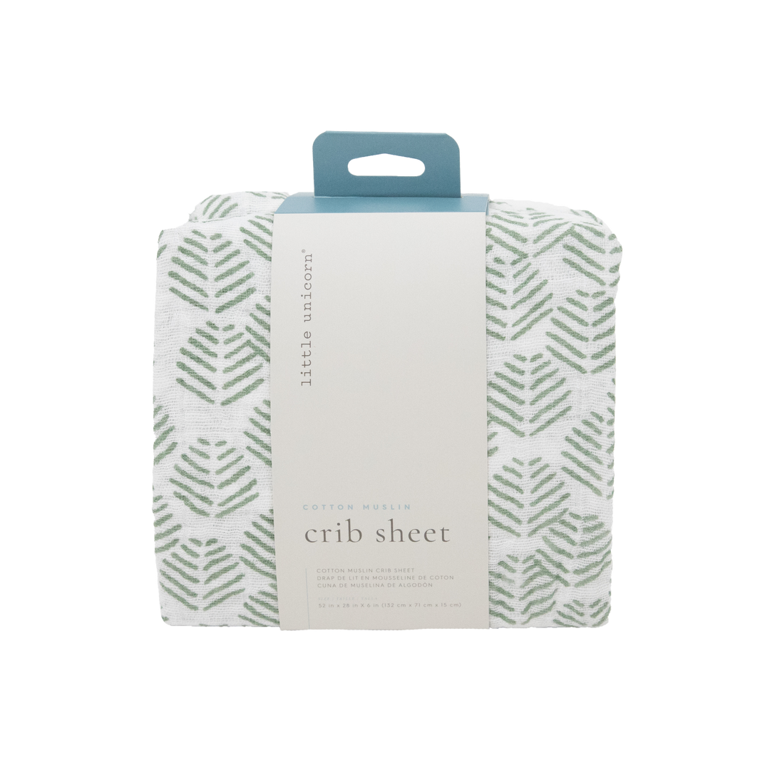 Little Unicorn Cotton Muslin Crib Sheet | Leaf Motif