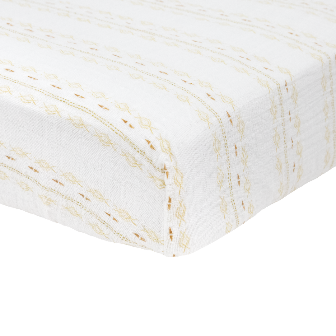 Little Unicorn Cotton Muslin Crib Sheet | Gold Diamond-stripe