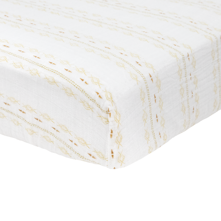 Little Unicorn Cotton Muslin Crib Sheet | Gold Diamond-stripe