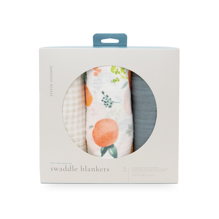Little Unicorn Cotton Muslin Swaddle Blanket 3 Pack | Georgia Peach 2