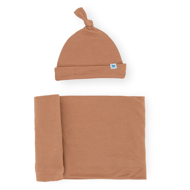 Little Unicorn Stretch Knit Swaddle and Hat Set | Terracotta