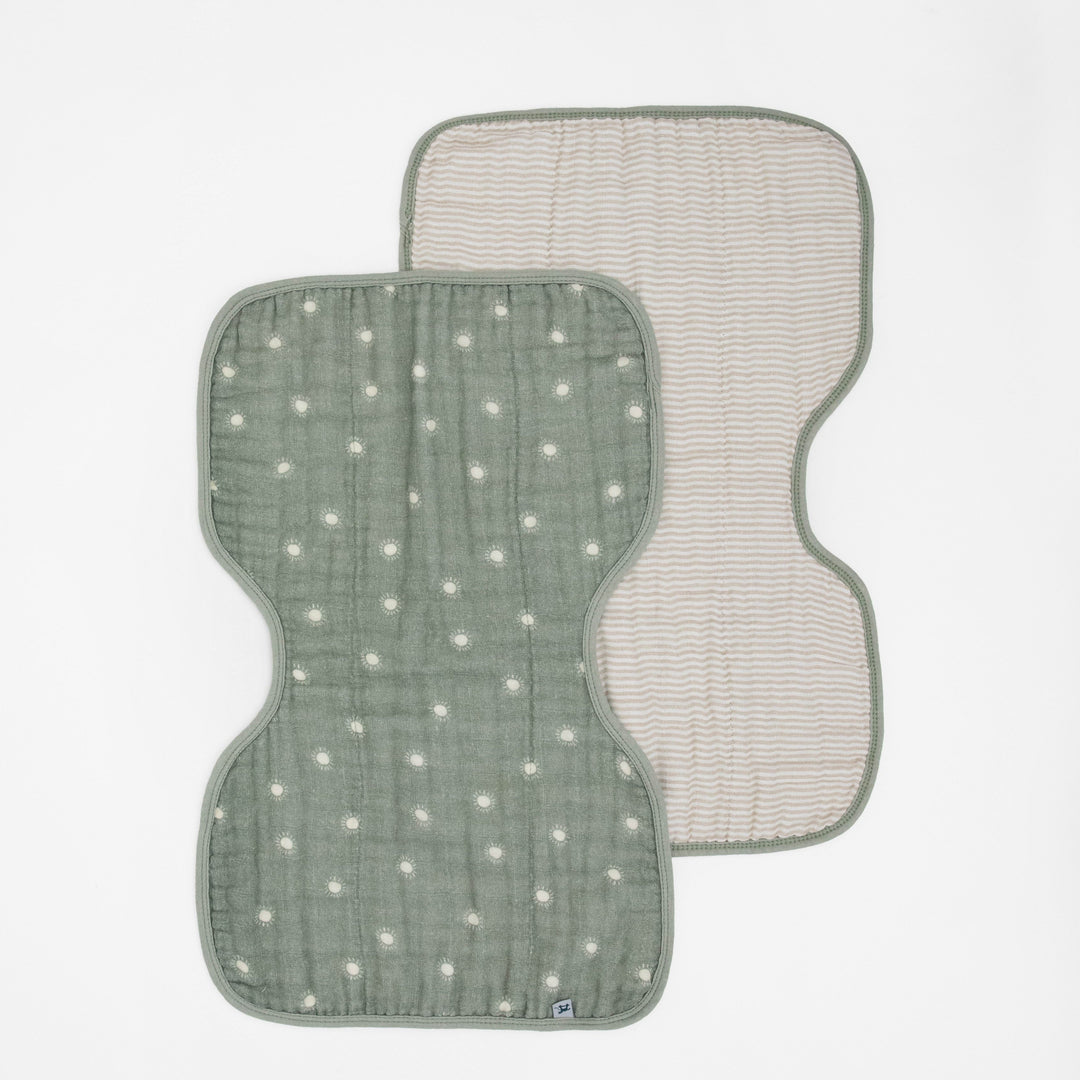 Little Unicorn Organic Cotton Muslin Burp Cloth 2 Pack | Sage Suns + Sand Stripe