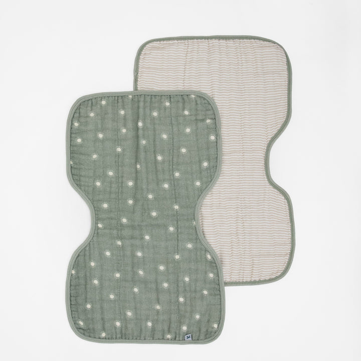 Little Unicorn Organic Cotton Muslin Burp Cloth 2 Pack | Sage Suns + Sand Stripe
