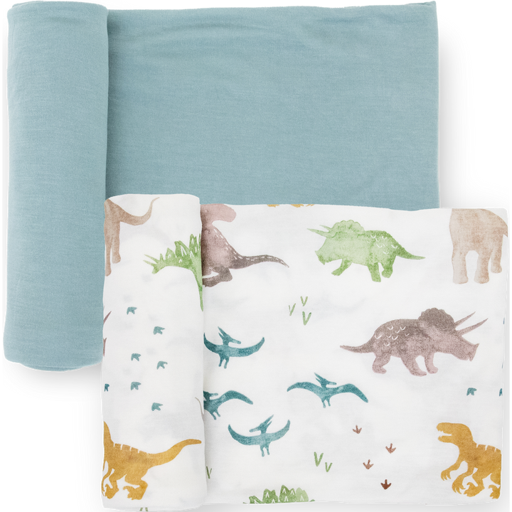 Little Unicorn Stretch Knit Swaddle Blanket 2-Pack | Dino Pals