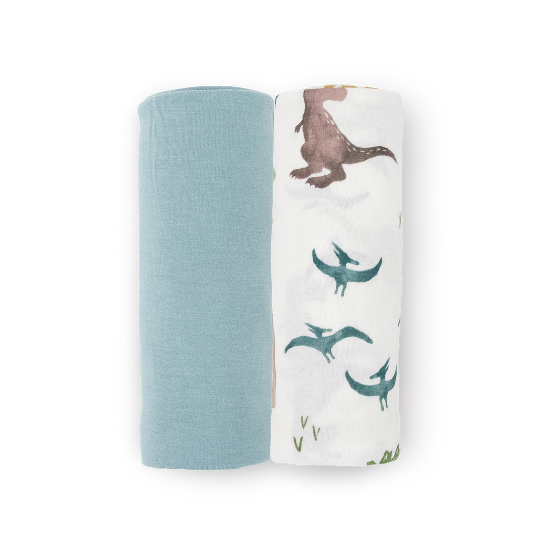 Little Unicorn Stretch Knit Swaddle Blanket 2-Pack | Dino Pals