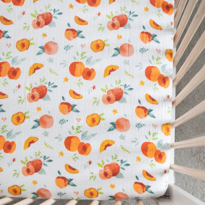 Little Unicorn Cotton Muslin Crib Sheet | Georgia Peach