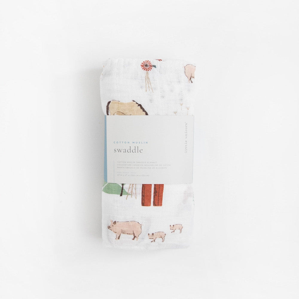 Little Unicorn Cotton Muslin Swaddle Blanket | Farmyard