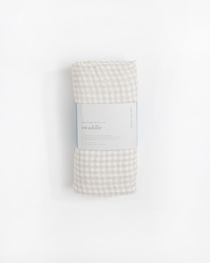 Little Unicorn Cotton Muslin Swaddle Blanket | Tan Gingham