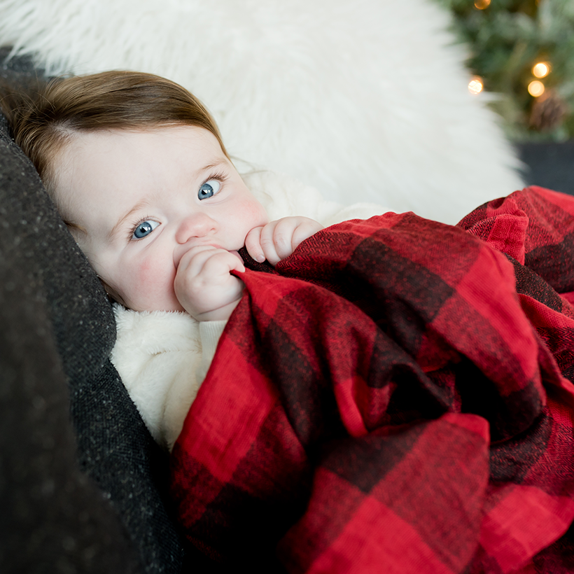 Little Unicorn Cotton Muslin Swaddle Blanket | Red Plaid