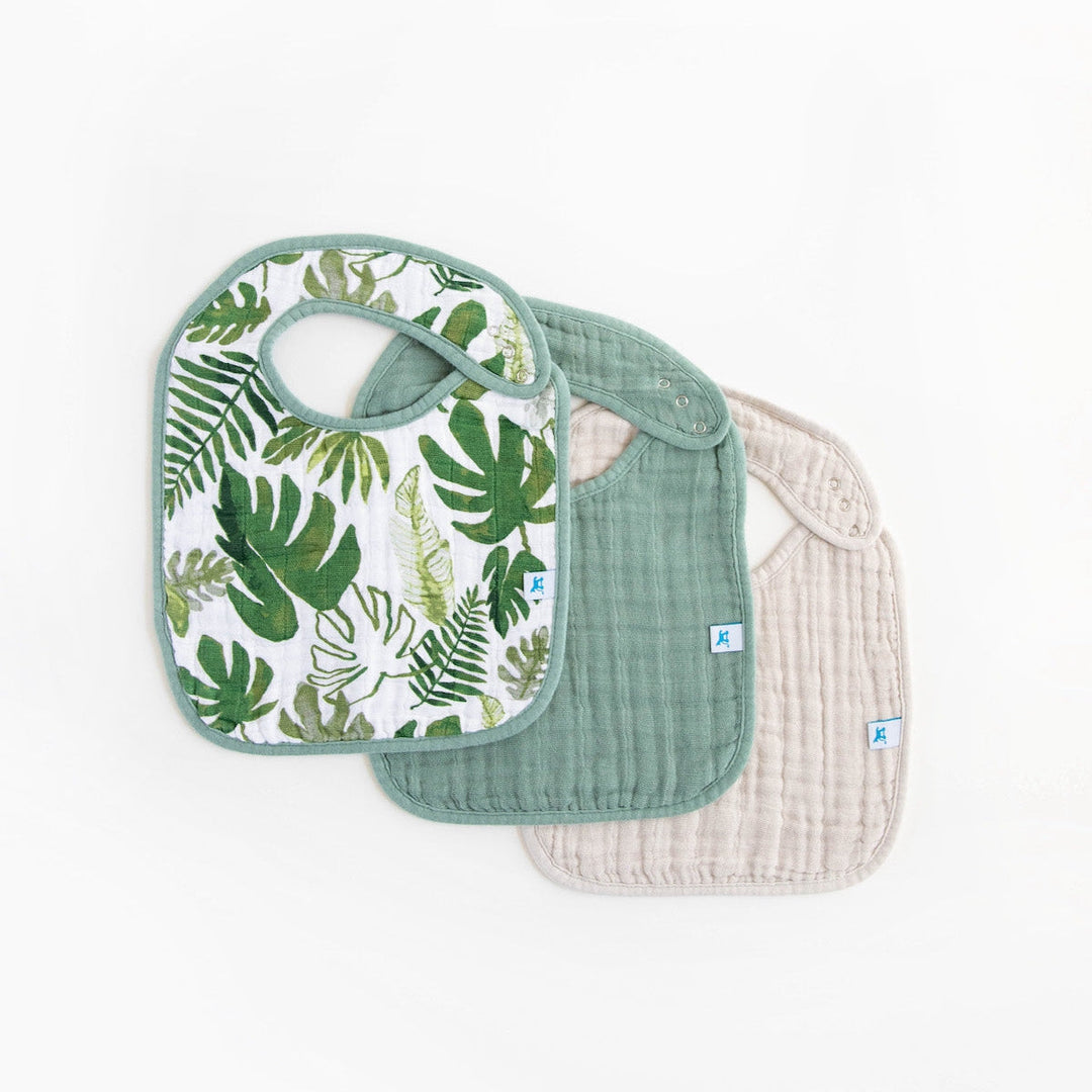 Little Unicorn Cotton Muslin Classic Bib 3 Pack | Tropical Leaf