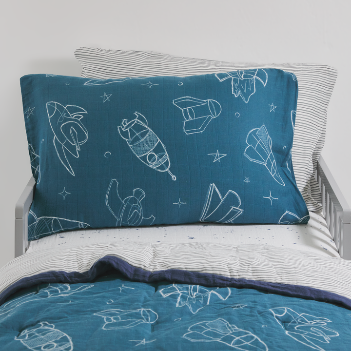 Little Unicorn Cotton Muslin Pillowcase 2-Pack | Blast Off