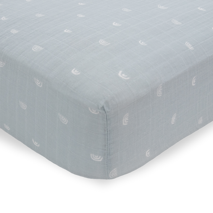 Little Unicorn Cotton Muslin Crib Sheet | Blue Rainbow