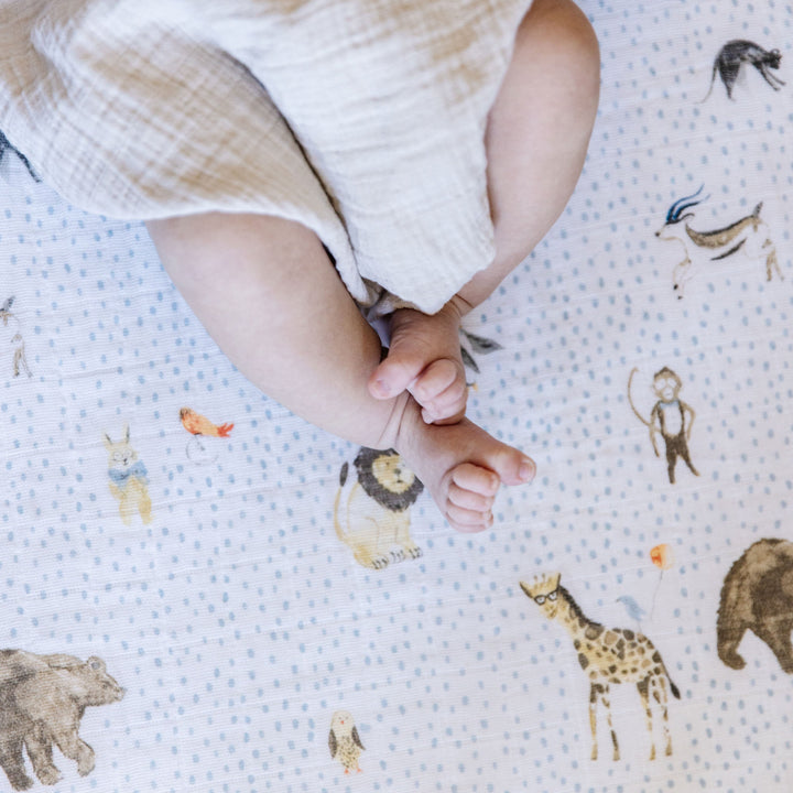 Little Unicorn Cotton Muslin Crib Sheet | Party Animals