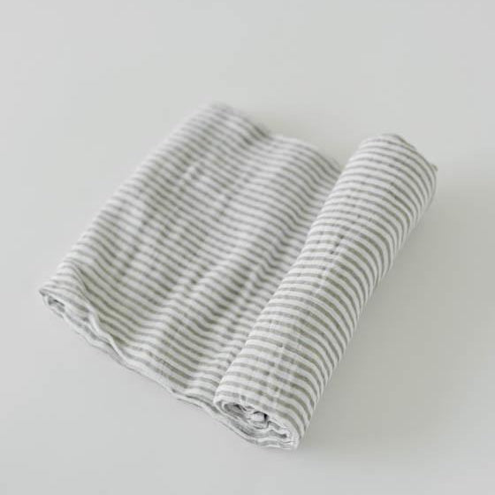 Little Unicorn Cotton Muslin Swaddle Blanket | Grey Stripe