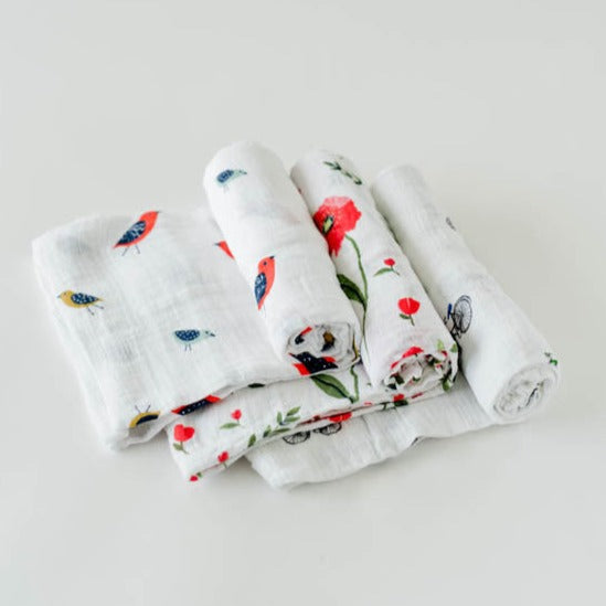 Little Unicorn Cotton Muslin Swaddle Blanket 3-Pack | Summer Poppy