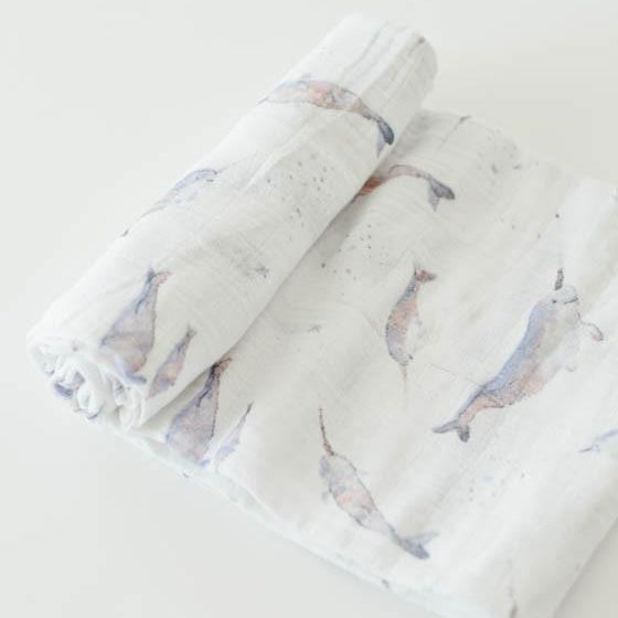 Little Unicorn Cotton Muslin Swaddle Blanket | Narwhal
