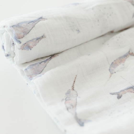 Little Unicorn Cotton Muslin Swaddle Blanket | Narwhal