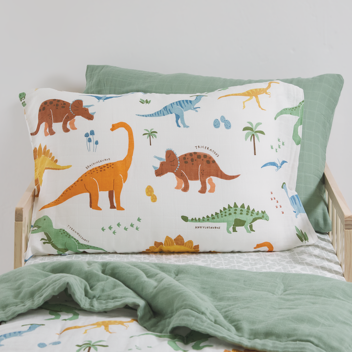 Little Unicorn Cotton Muslin Pillowcase 2-Pack | Dino Names