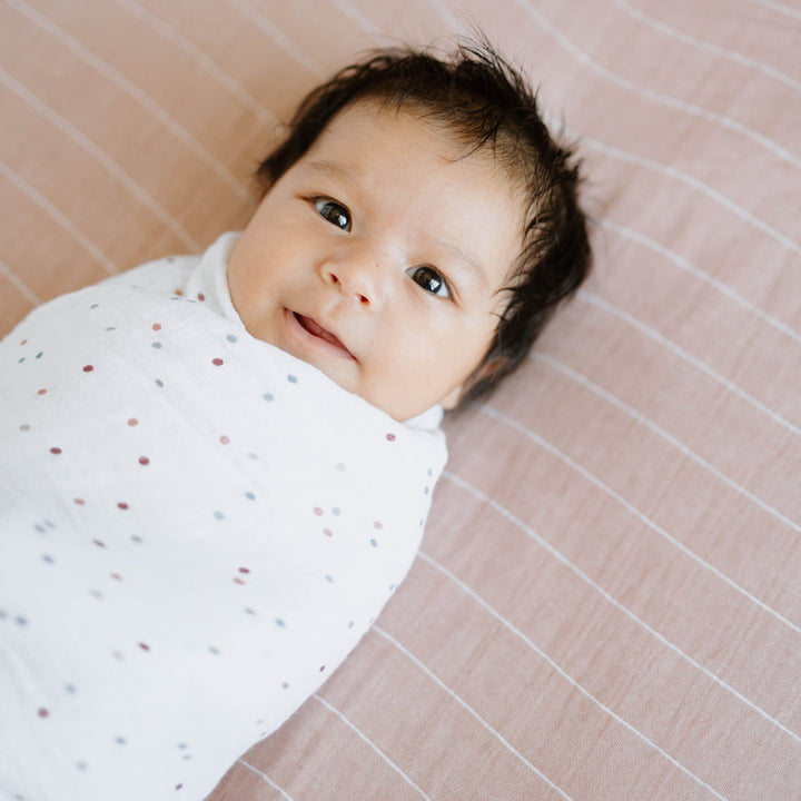 Little Unicorn Cotton Muslin Crib Sheet | Mauve Stripe