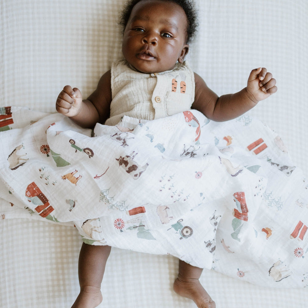 Little Unicorn Cotton Muslin Swaddle Blanket | Farmyard