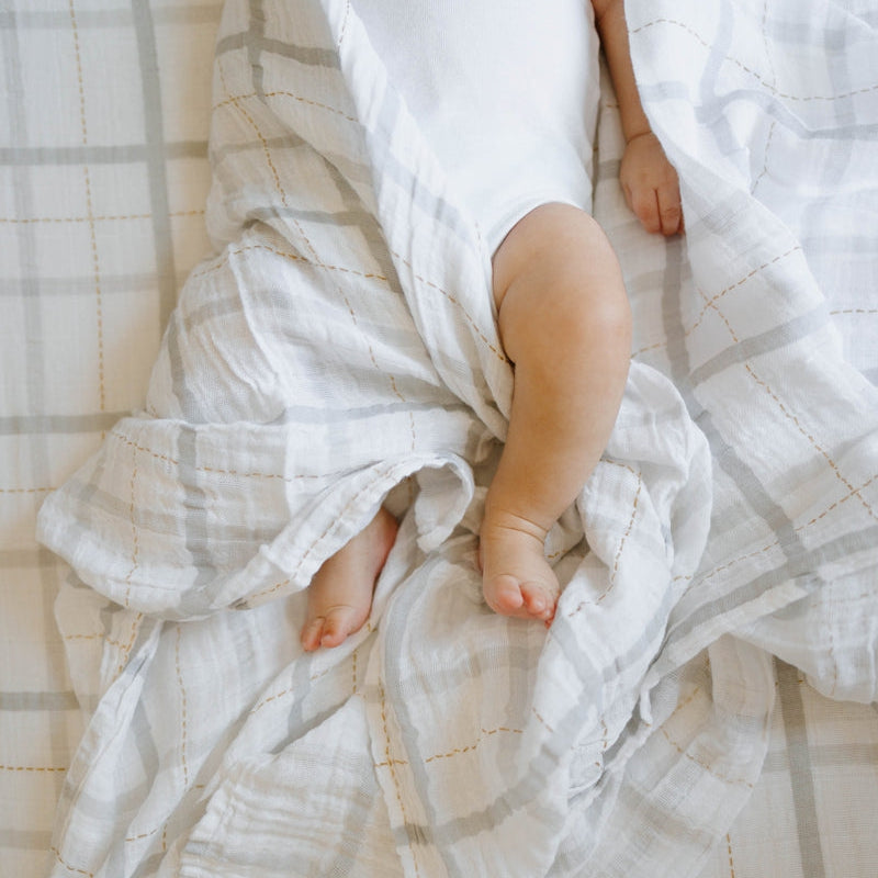 Little Unicorn Cotton Muslin Swaddle Blanket | Grey Plaid