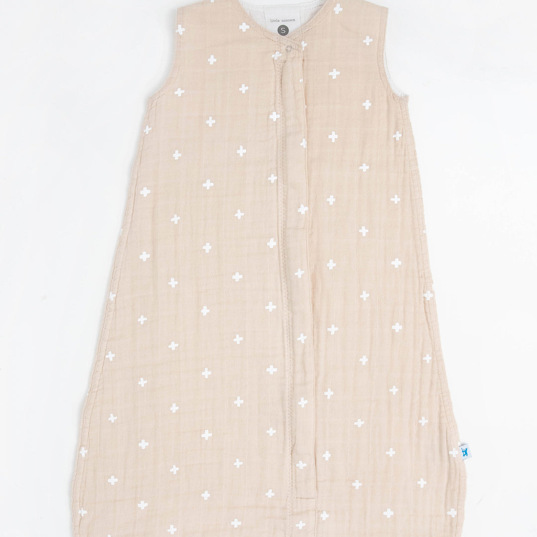 Little Unicorn Cotton Muslin Sleep Bag | Taupe Cross