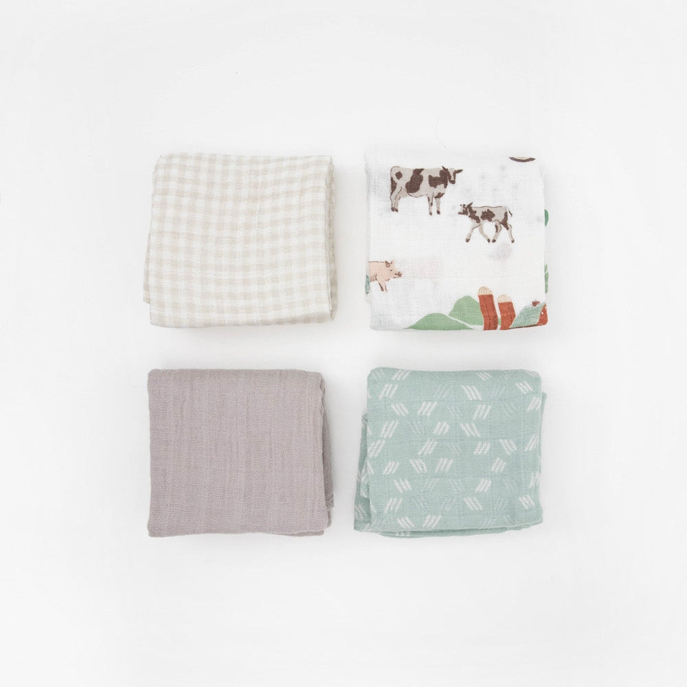 Little Unicorn Cotton Muslin Squares 4 Pack | Farmyard