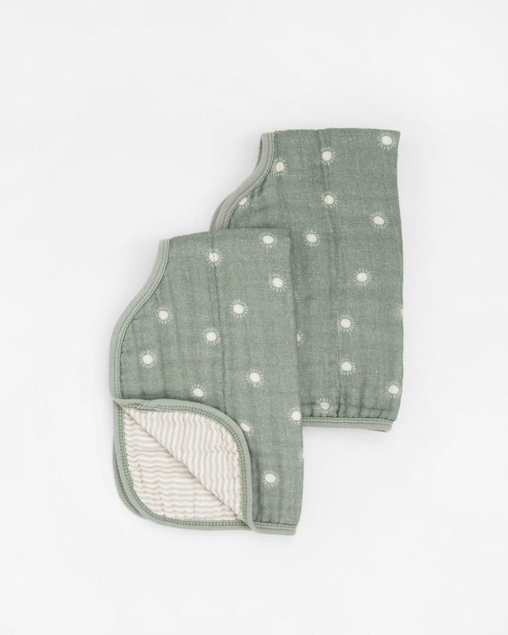 Little Unicorn Organic Cotton Muslin Burp Cloth 2 Pack | Sage Suns + Sand Stripe