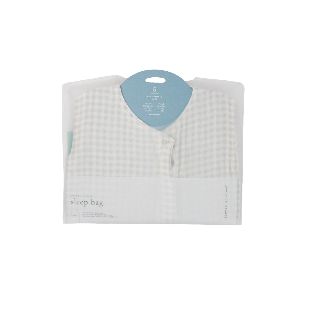 Little Unicorn Cotton Muslin Sleep Bag | Tan Gingham
