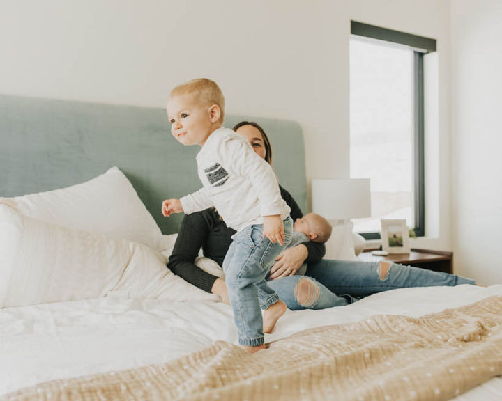 Little Unicorn Cotton Muslin Quilted Throw | Taupe Cross