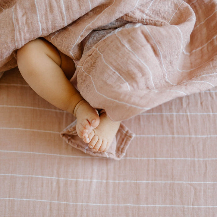 Little Unicorn Cotton Muslin Crib Sheet | Mauve Stripe