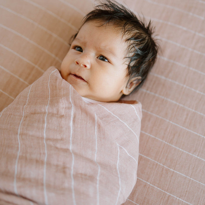 Little Unicorn Cotton Muslin Swaddle Blanket | Mauve Stripe