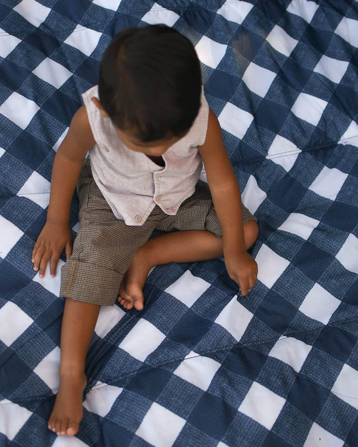Little Unicorn Outdoor Blanket | Navy Plaid