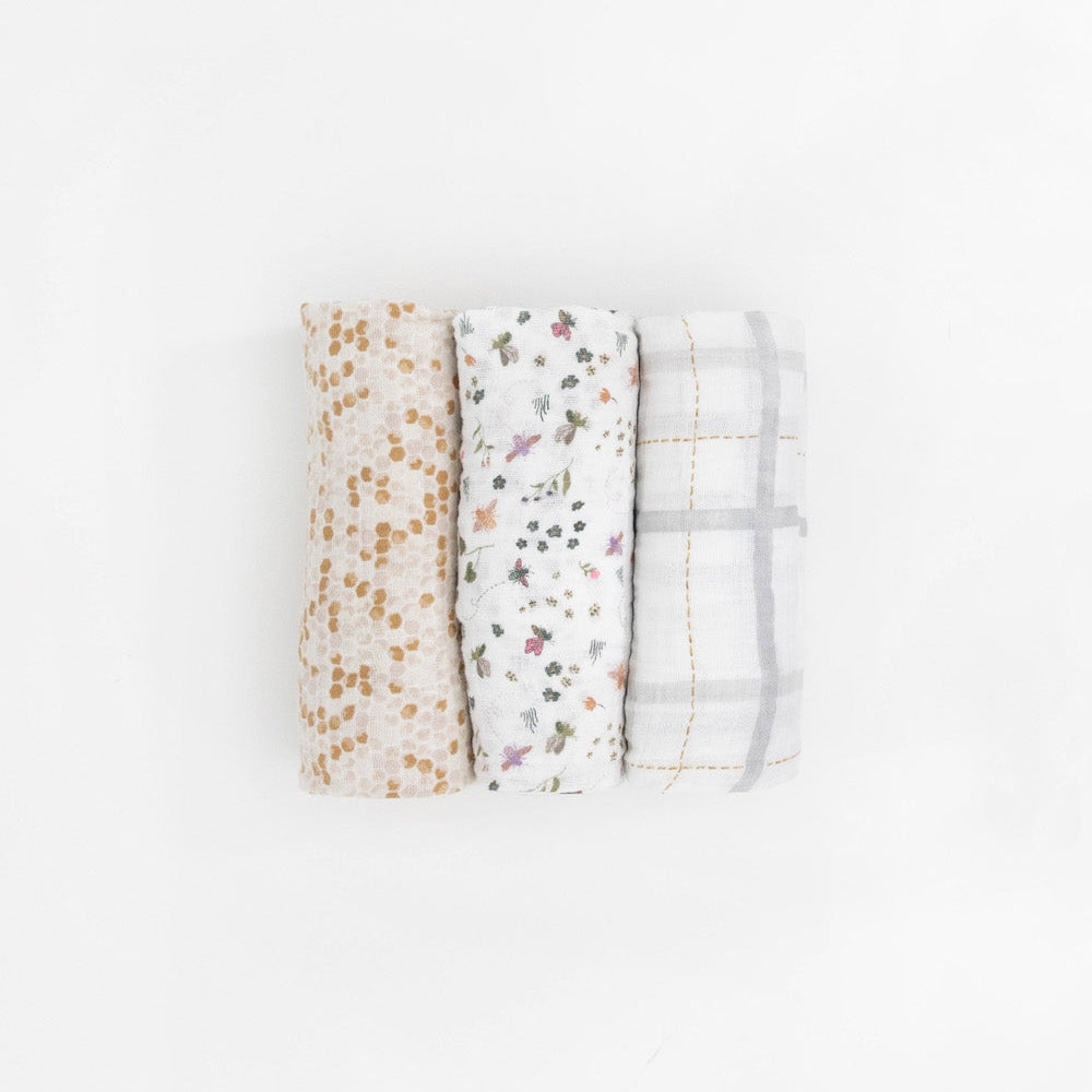 Little Unicorn Cotton Muslin Swaddle Blanket 3 Pack | Garden Bees