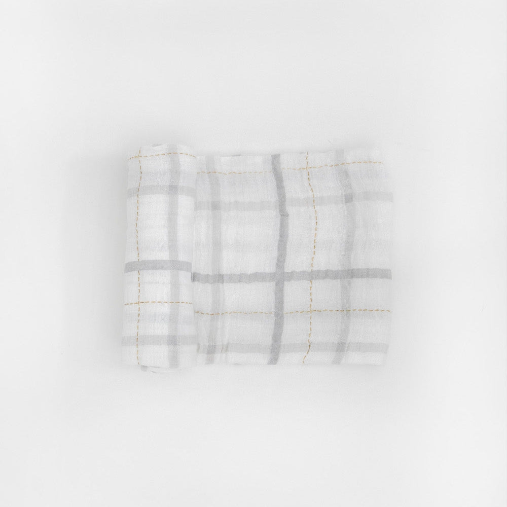 Little Unicorn Cotton Muslin Swaddle Blanket | Grey Plaid