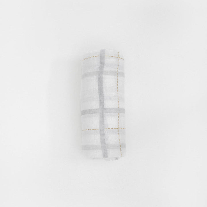 Little Unicorn Cotton Muslin Swaddle Blanket | Grey Plaid