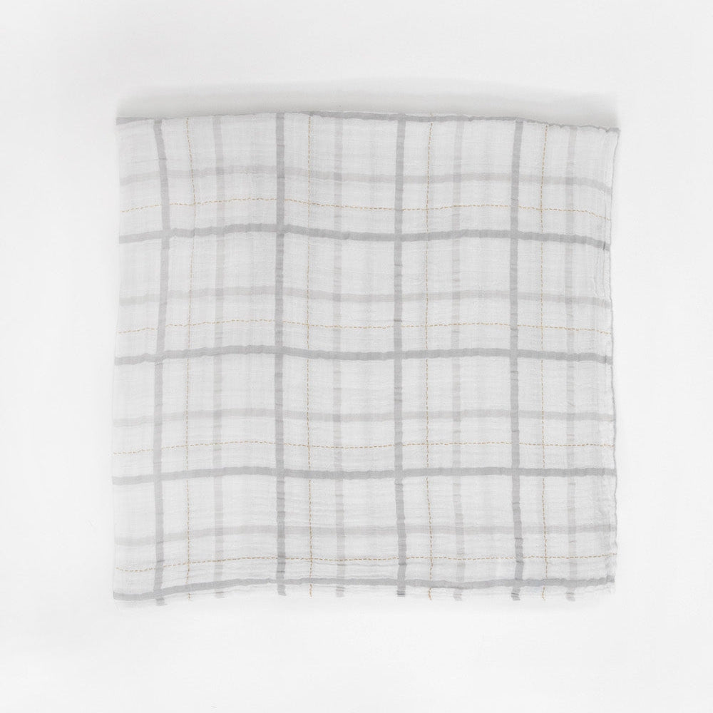 Little Unicorn Cotton Muslin Swaddle Blanket | Grey Plaid